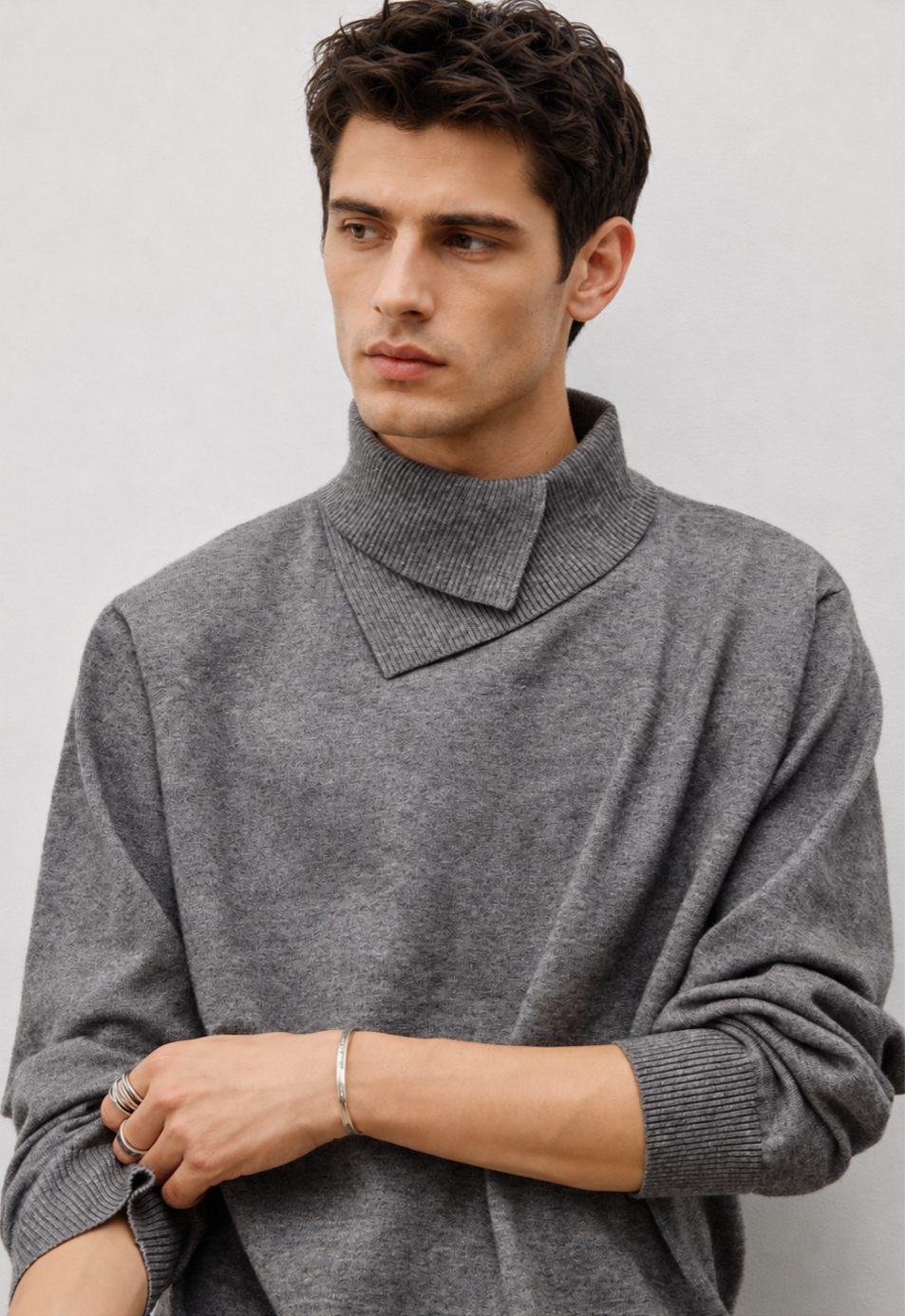 Unisex Wool Blend Stand Collar Knit Sweater
