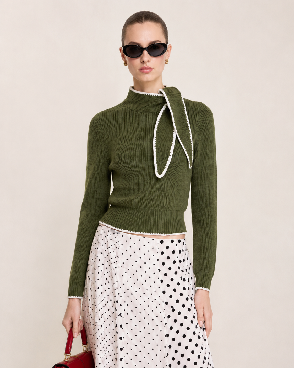 Women’s French Style High Neck Bow Knit Top
