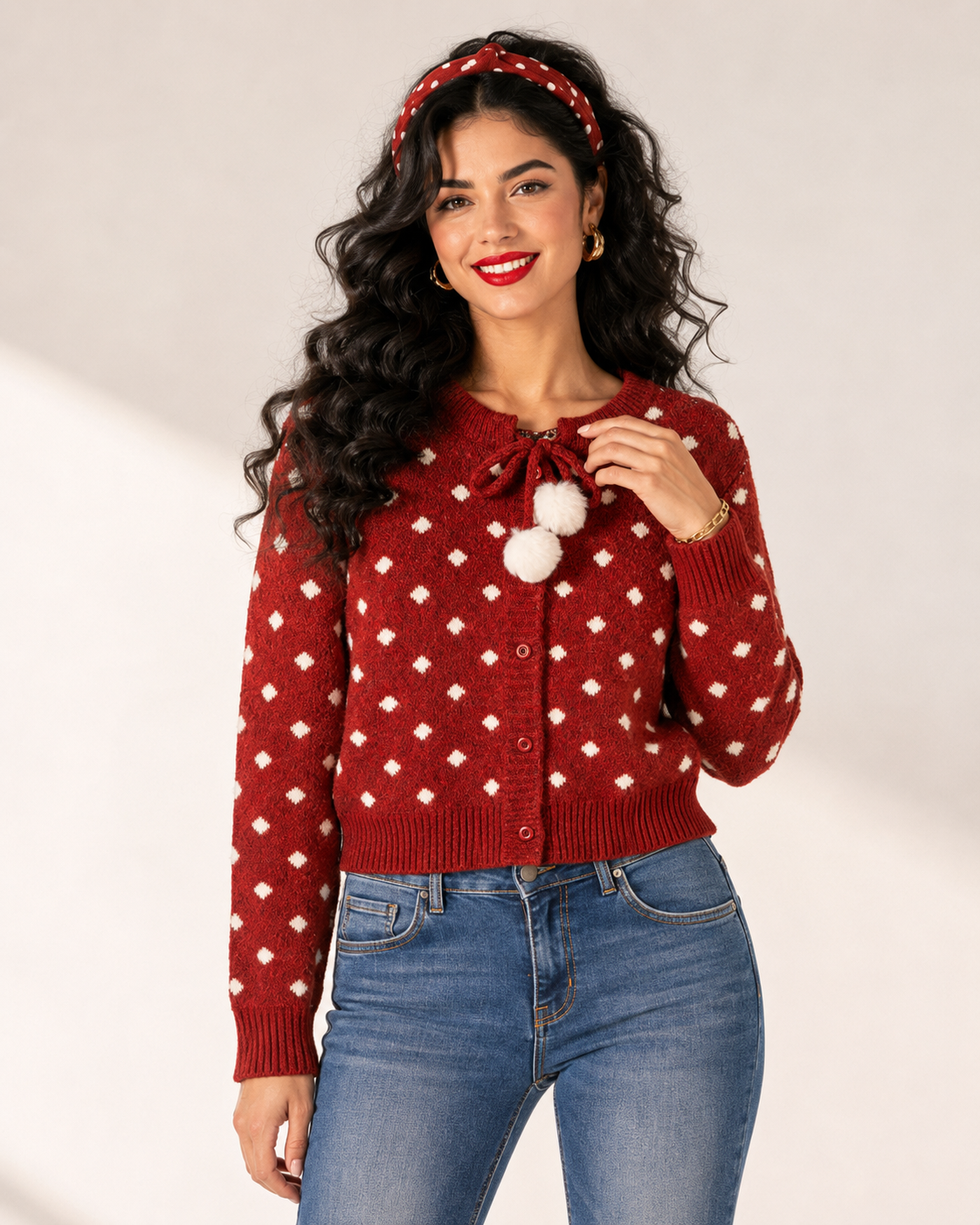Women’s Color Block Knit Sweater with Bow Detail