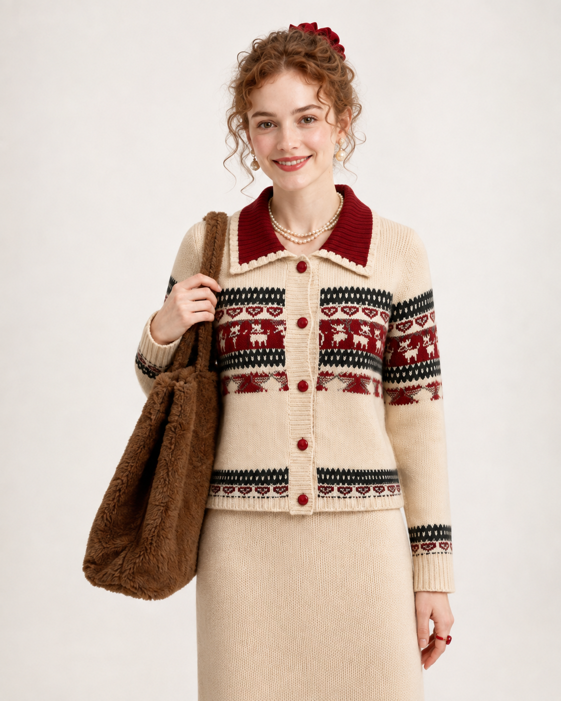 Women’s Fair Isle Knit Cardigan & Skirt Set