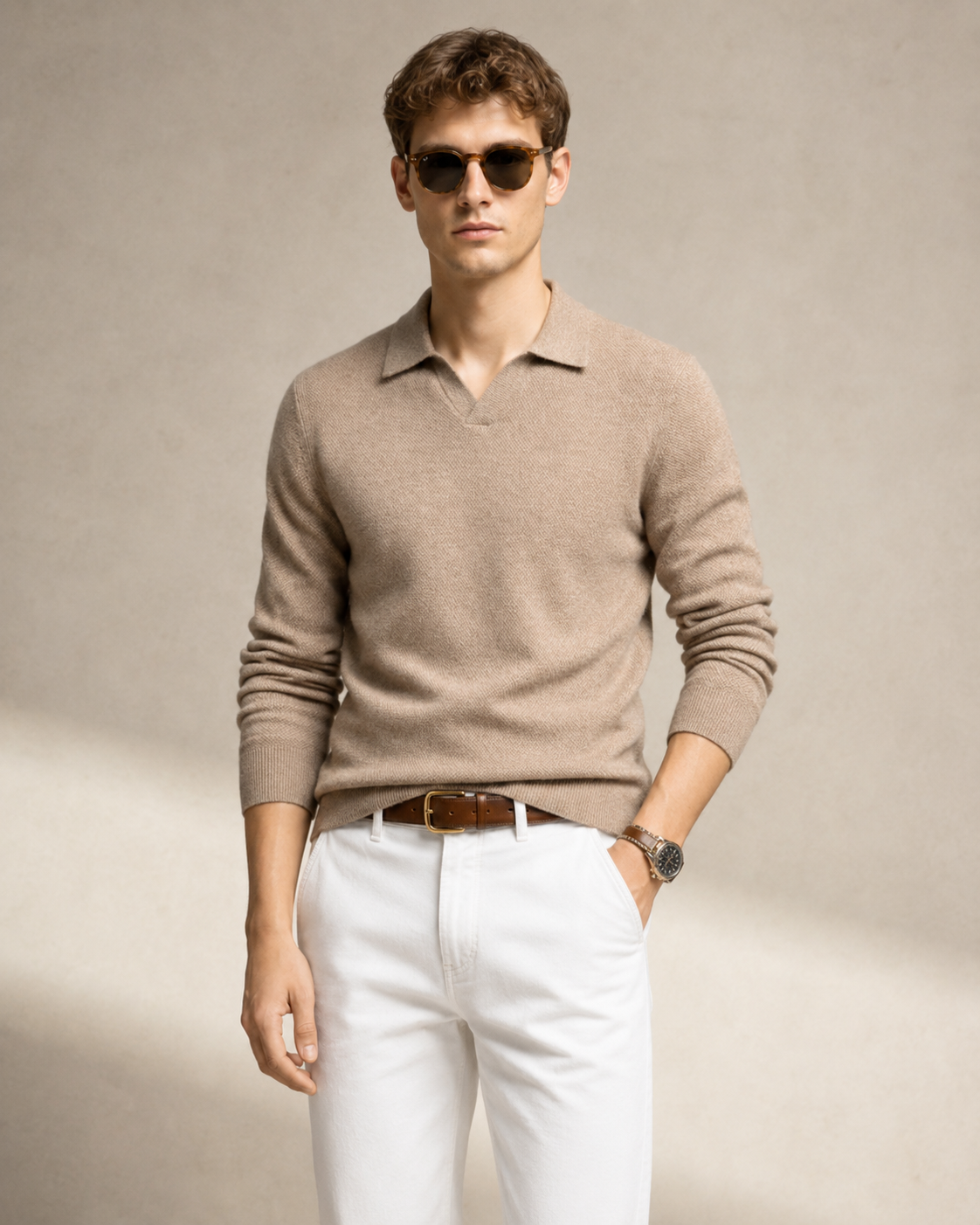 Men’s 100% Cashmere Polo Knit Sweater