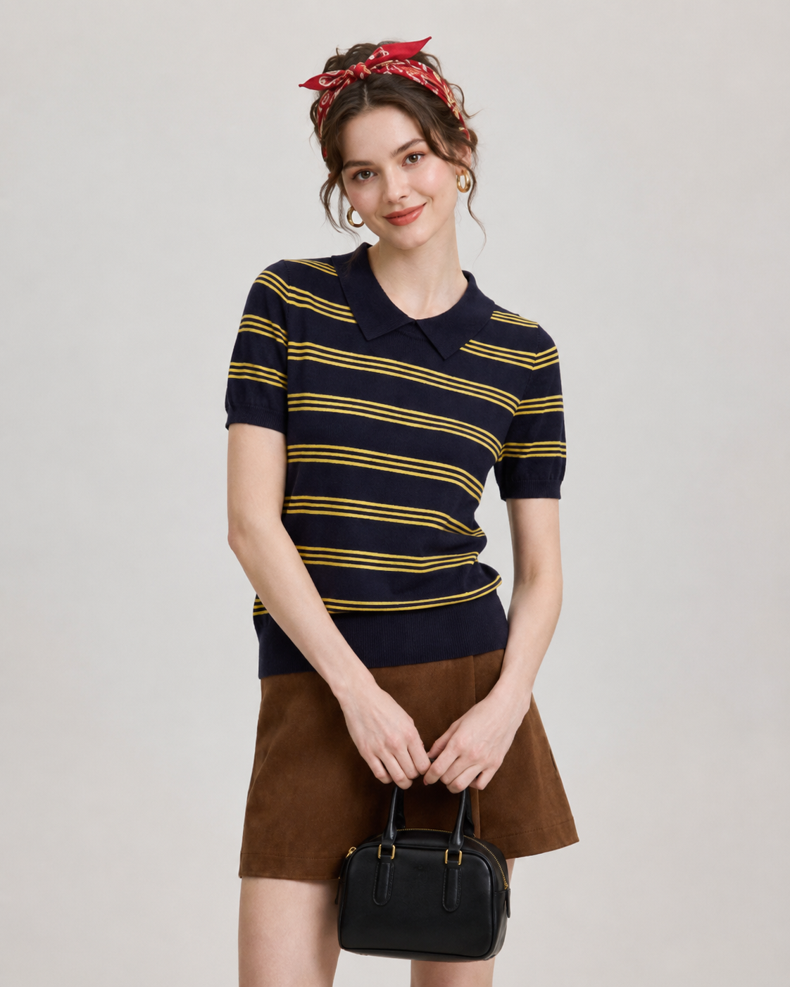 Women’s Striped Polo Knit Top
