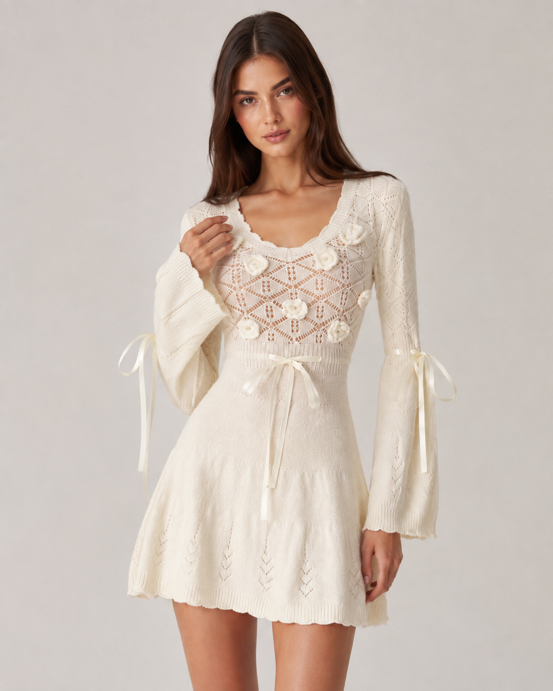 Women’s 3D Flower Openwork Knit Dress