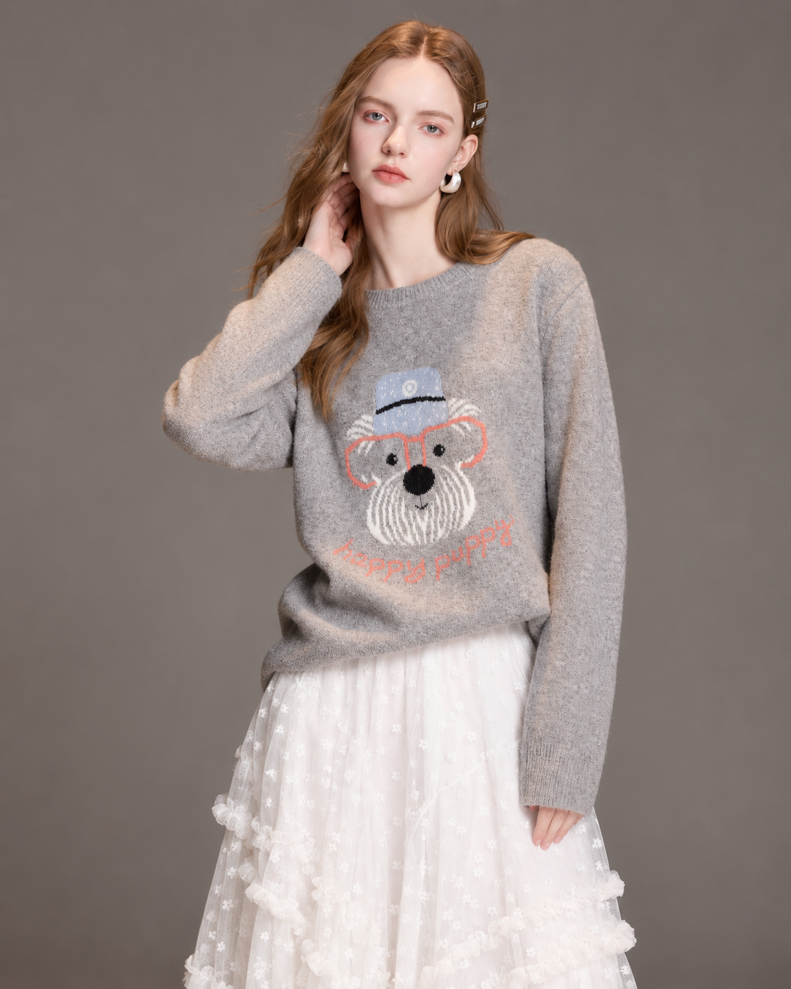 Women's Cute Dog Jacquard Knit Sweater