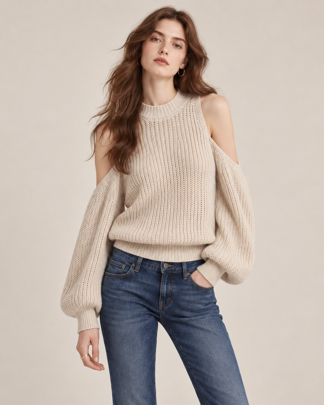 Women's Off Shoulder Wool Blend Knit Sweater