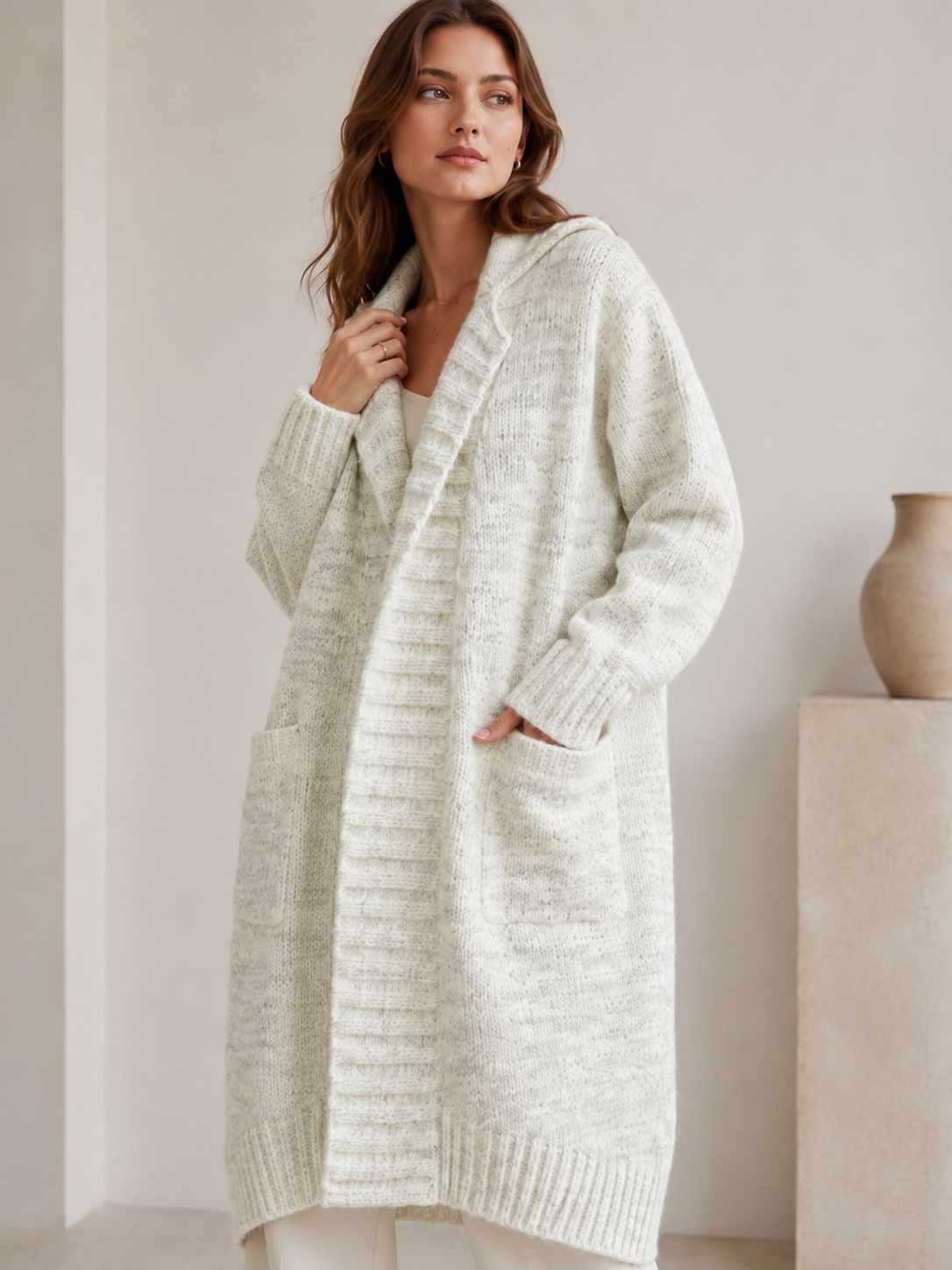 Women's Wool Blend Long Ribbed Knit Cardigan Sweater