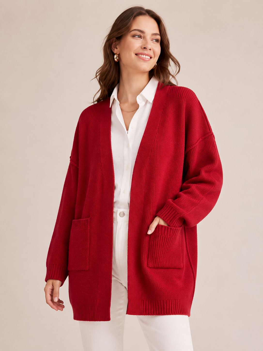Women's Soft Fuzzy Knit V Neck Open Front Cardigan Sweater Waffle Knitwear
