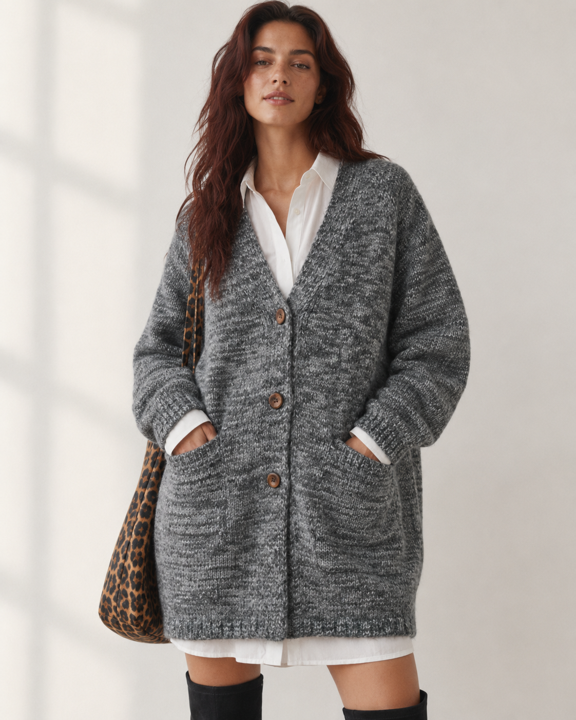 Women's Wool Blend V Neck Long Cardigan Sweater
