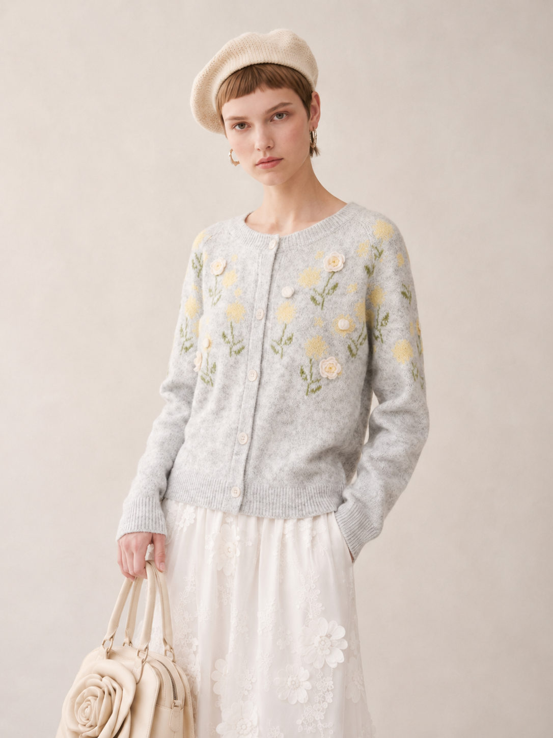 Women’s Floral Knit Cardigan Sweater