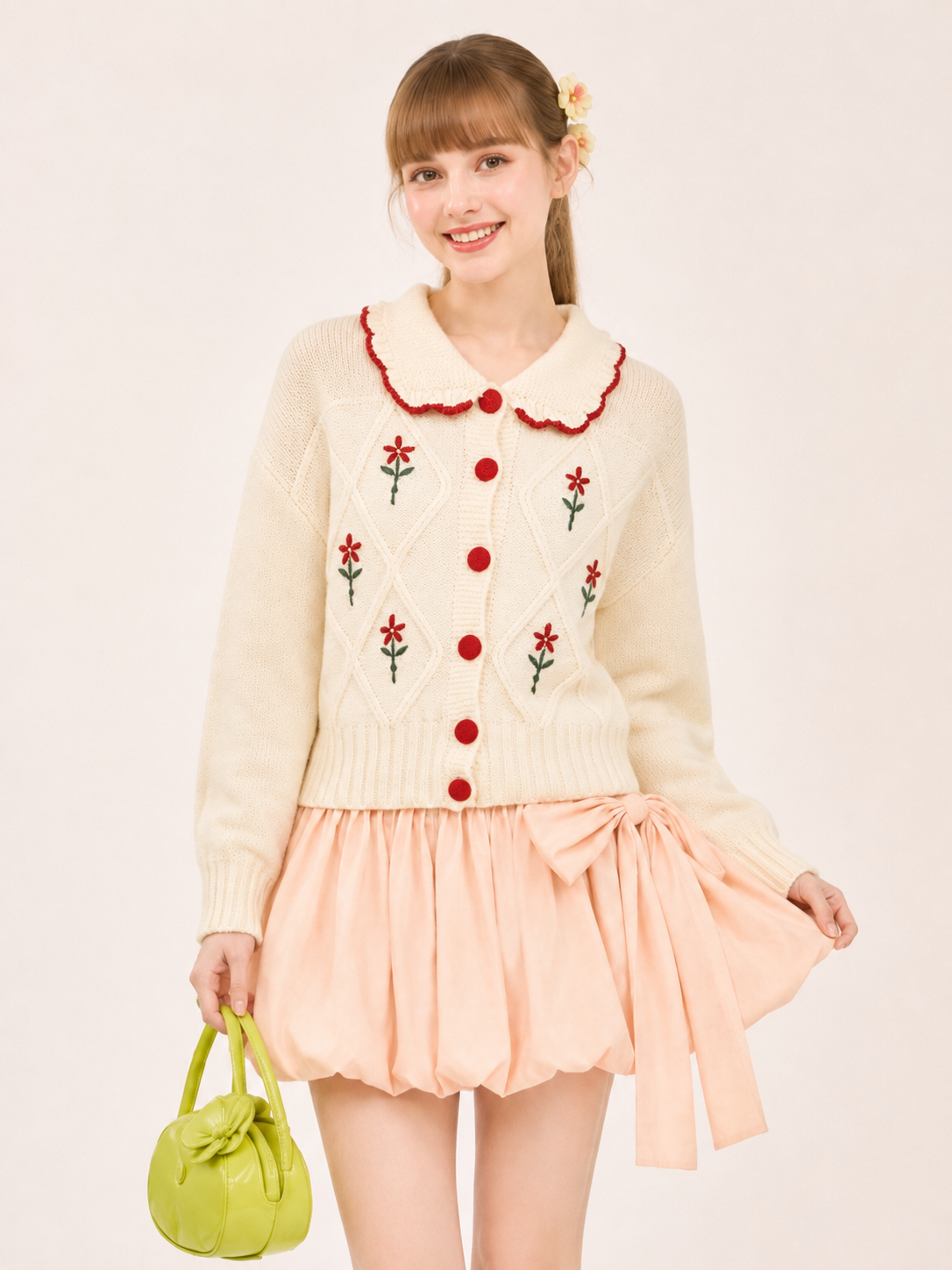 Women’s Jacquard Knit Cardigan Vintage Doll Collar Sweater