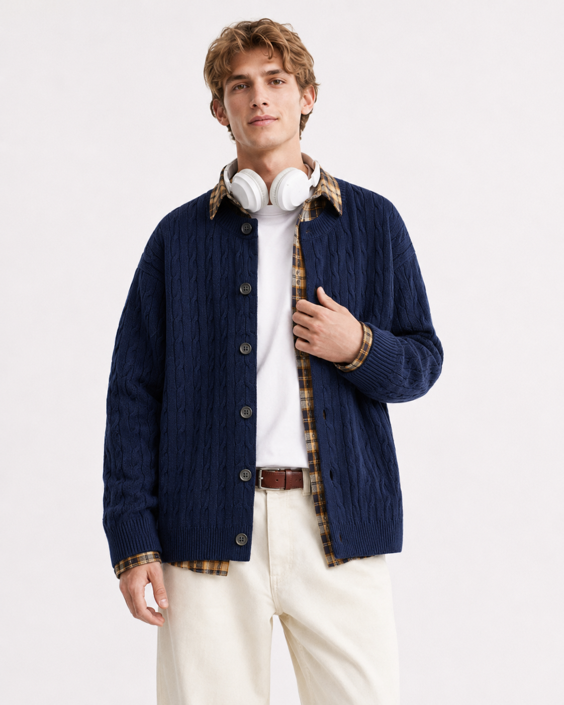 Unisex Cable Knit Cardigan Sweater Vintage Chunky Knit Coats