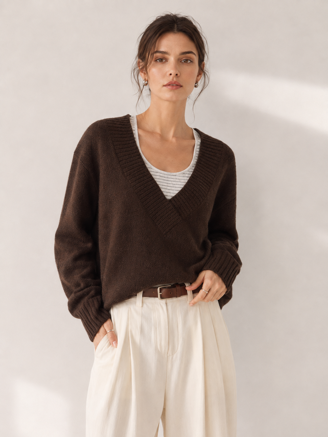 Women’s Faux Layered V Neck Vest Sweater Loose Relaxed Mohair Knit Pullover