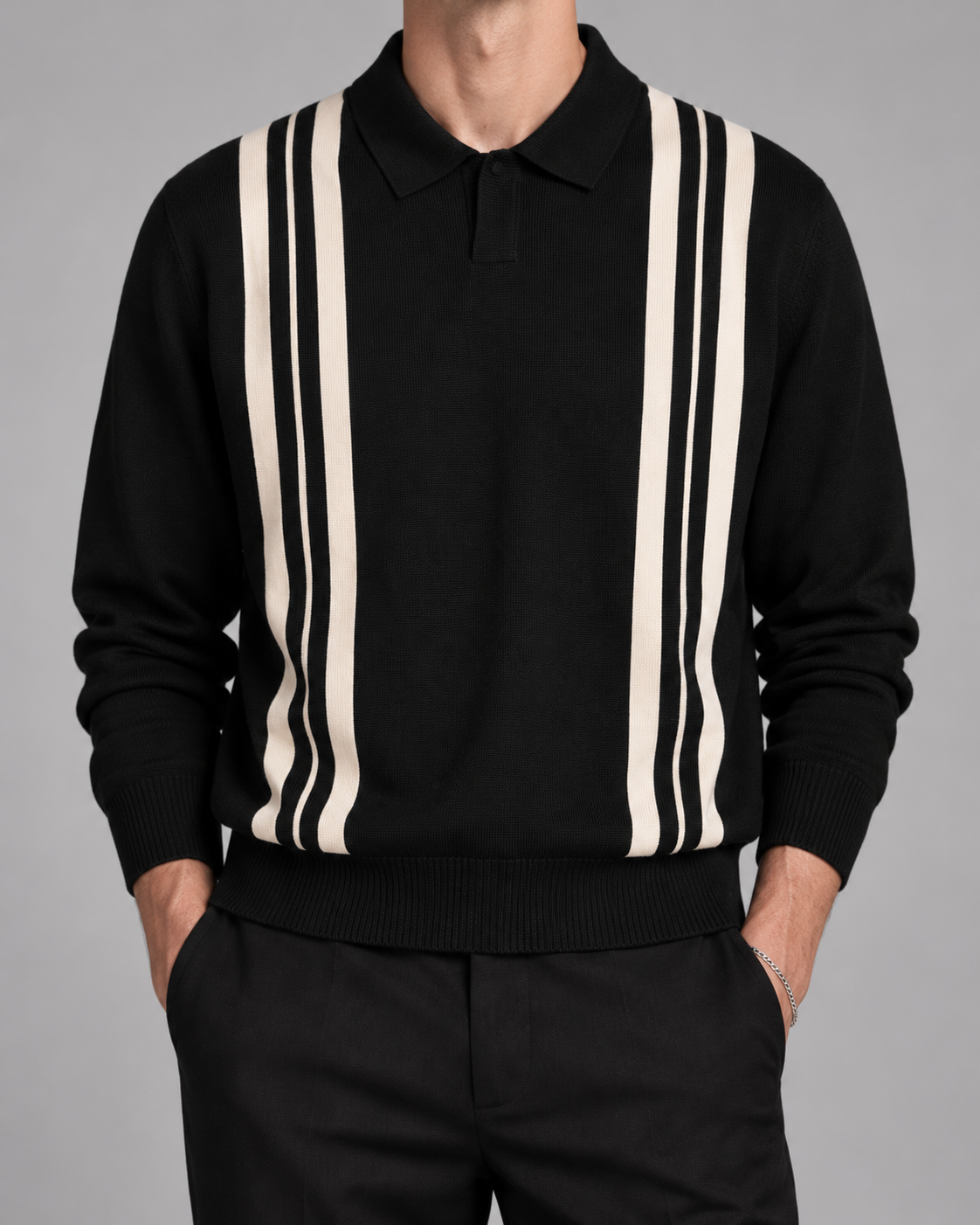 Men’s Old-Money Style Wave Knit Shirt