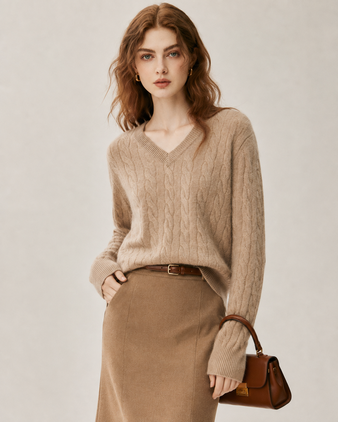 Women's Cashmere Blend Cable Knit Sweater