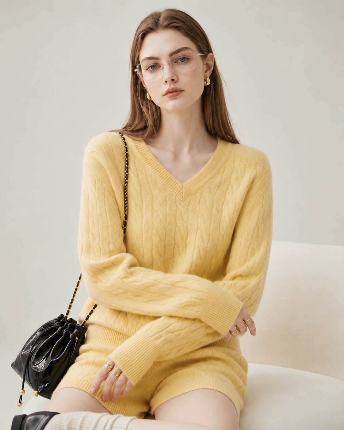 Women's Cashmere Blend Cable Knit Sweater