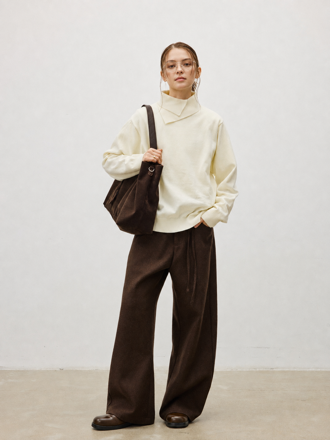 Unisex Wool Blend Stand Collar Knit Sweater