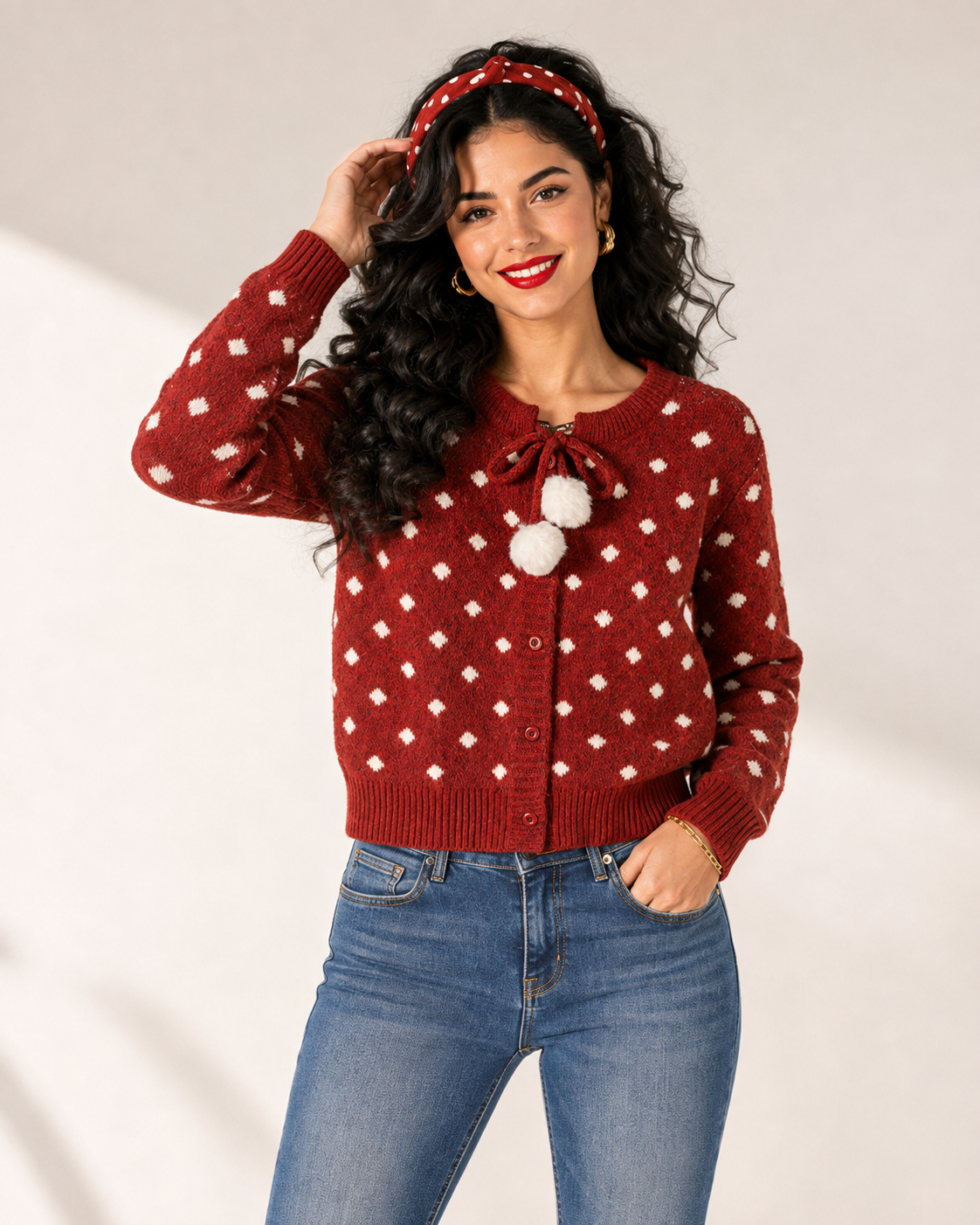 Women’s Color Block Knit Sweater with Bow Detail
