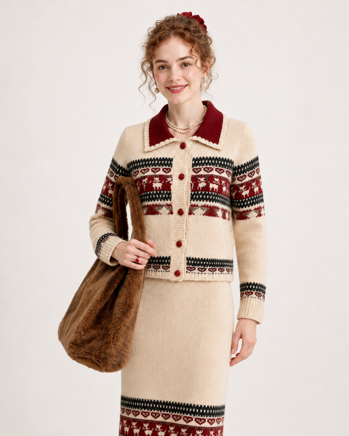 Women’s Fair Isle Knit Cardigan & Skirt Set