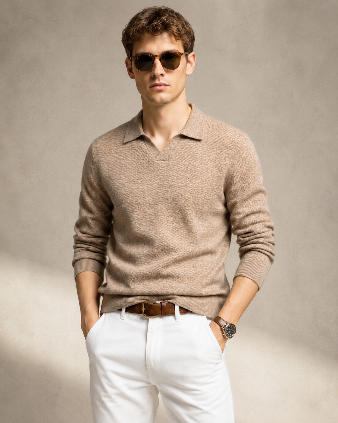 Men’s 100% Cashmere Polo Knit Sweater