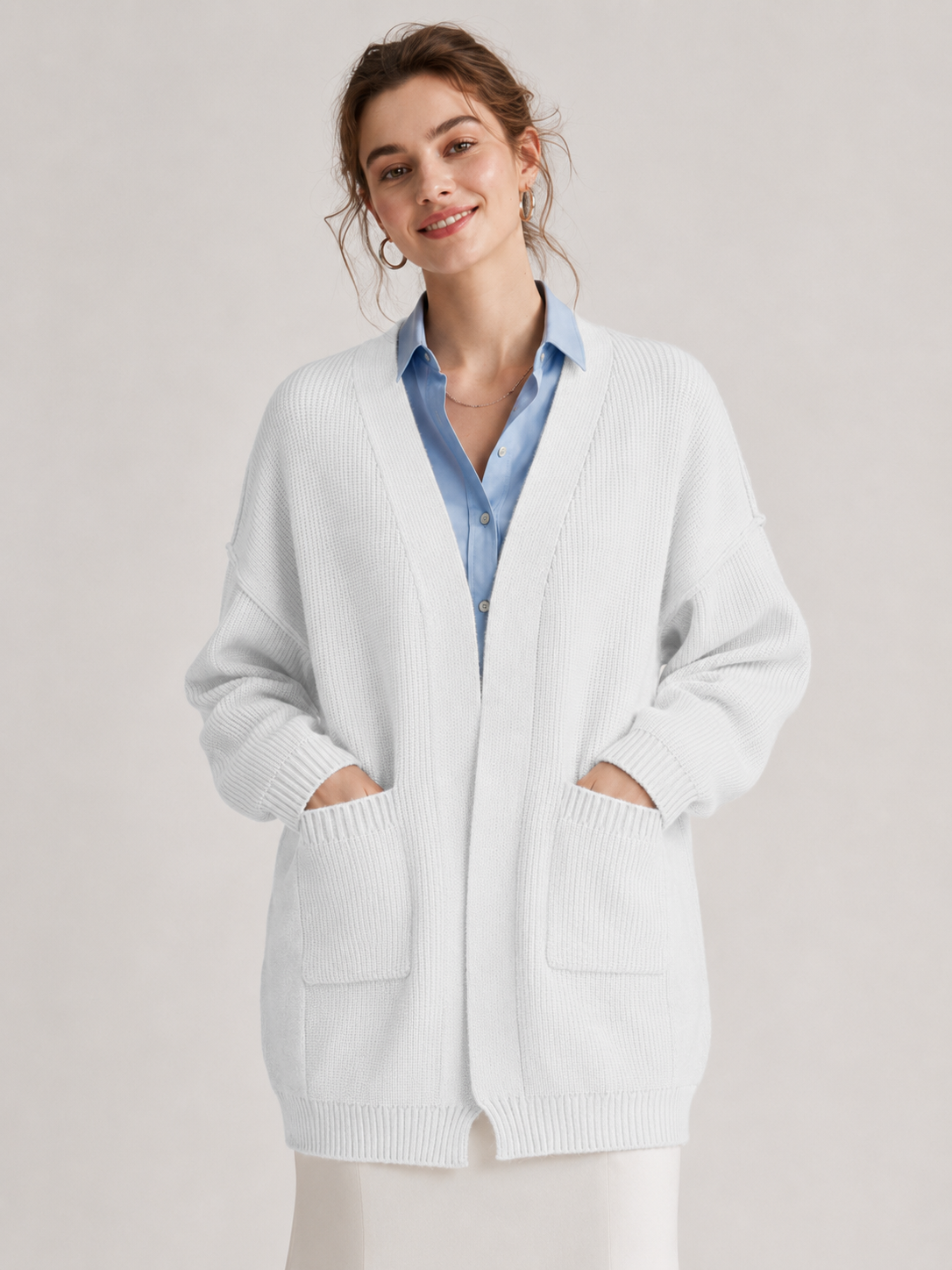 Women's Soft Fuzzy Knit V Neck Open Front Cardigan Sweater Waffle Knitwear