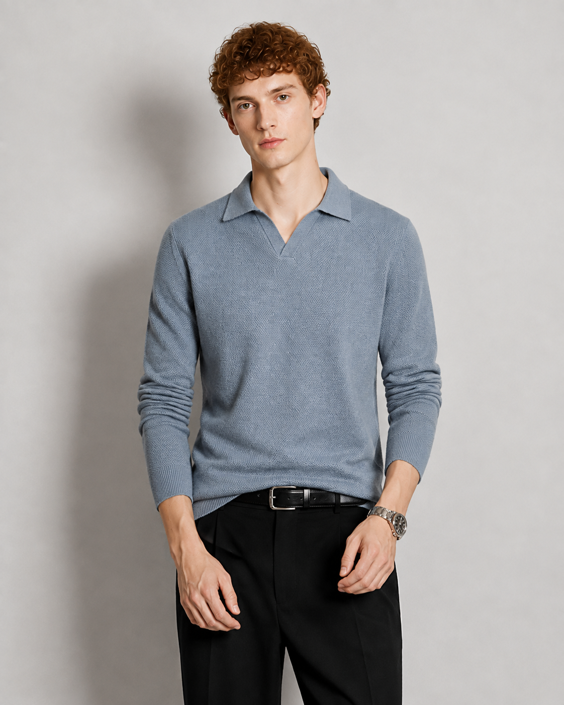 Men’s 100% Cashmere Polo Knit Sweater