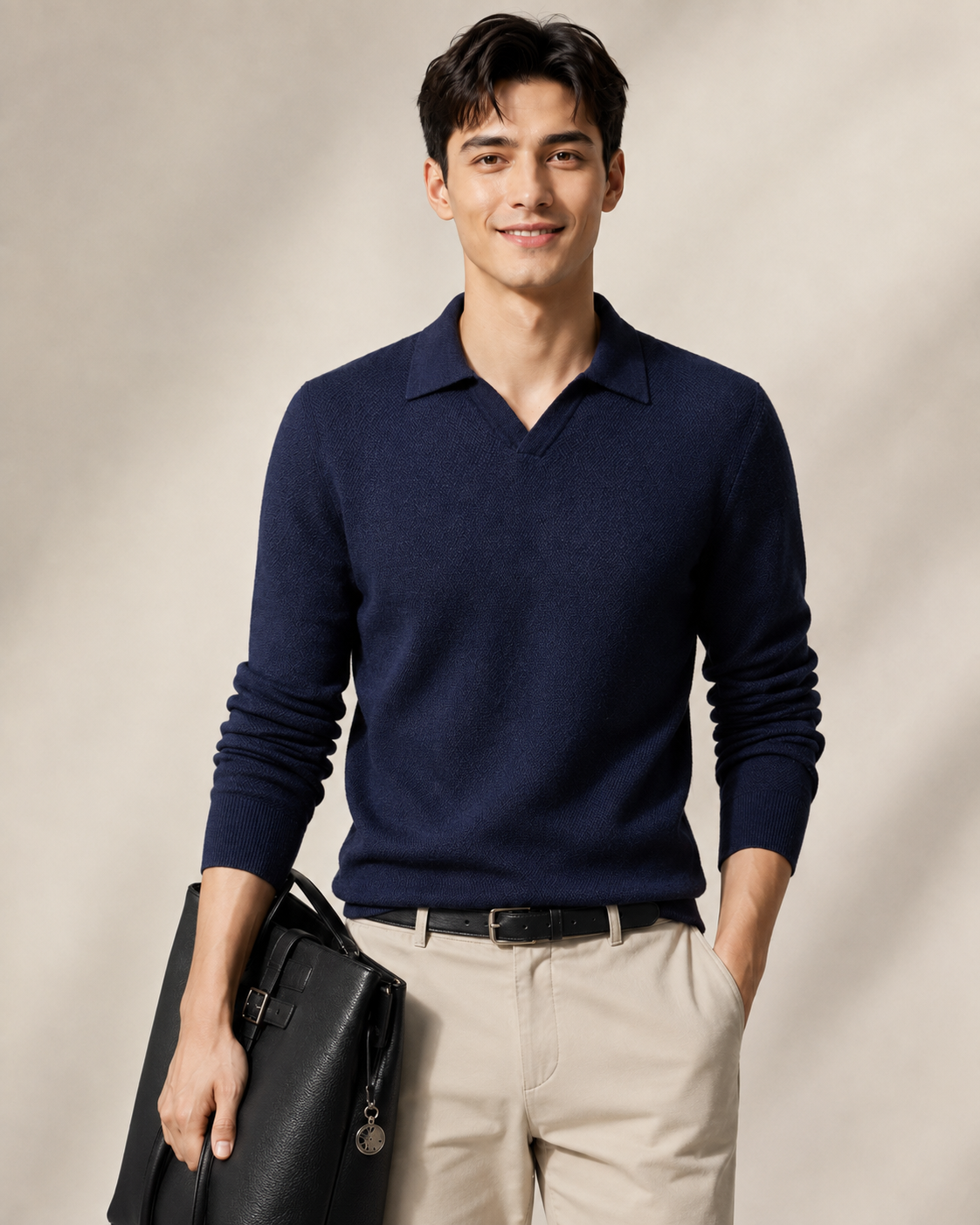 Men’s 100% Cashmere Polo Knit Sweater