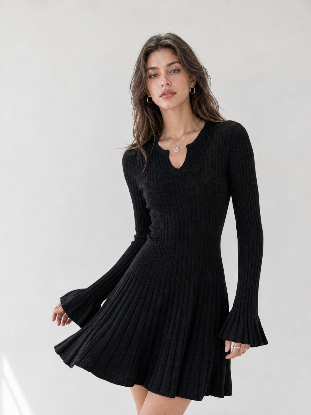 Women’s V-Neck Ribbed Knit Dress
