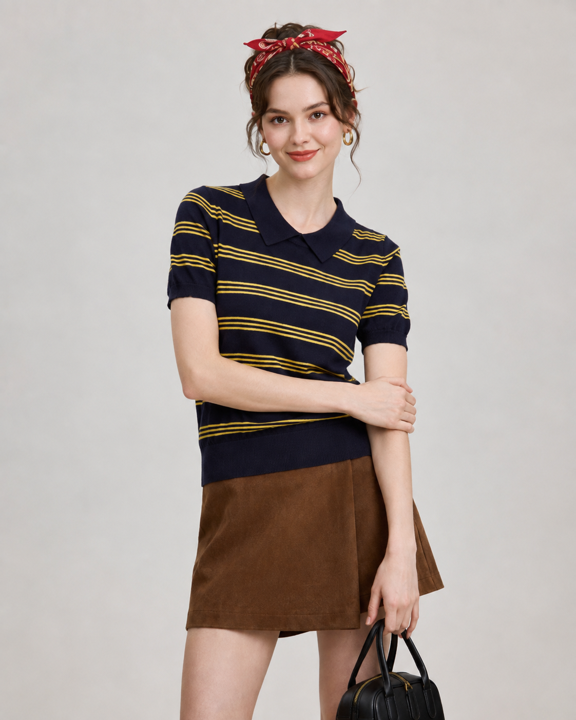 Women’s Striped Polo Knit Top