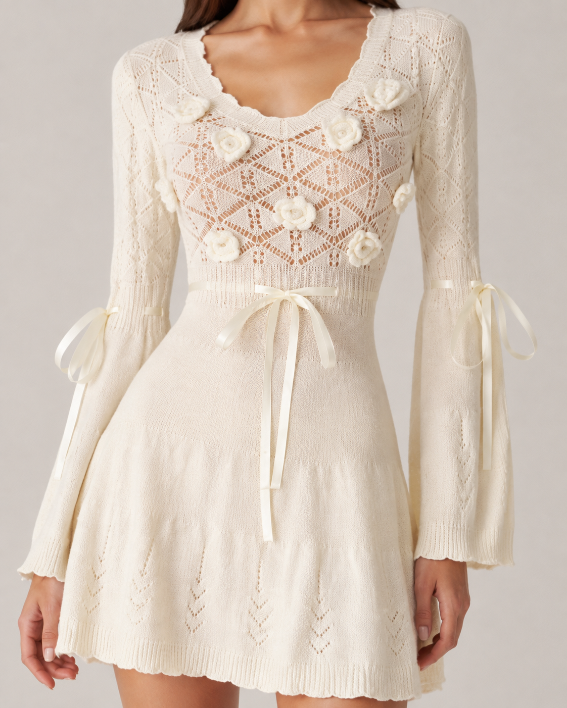 Women’s 3D Flower Openwork Knit Dress