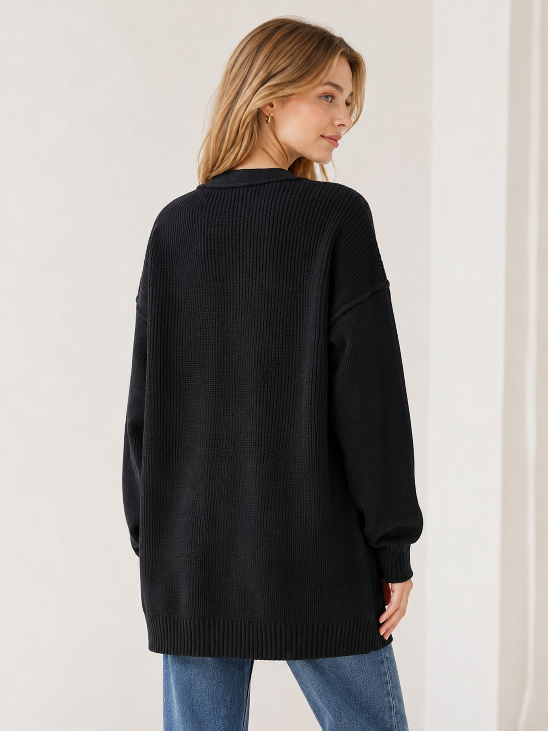 Women's Soft Fuzzy Knit V Neck Open Front Cardigan Sweater Waffle Knitwear