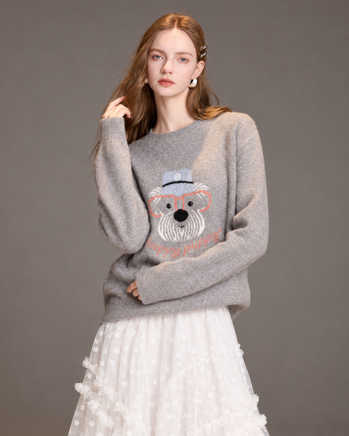 Women's Cute Dog Jacquard Knit Sweater