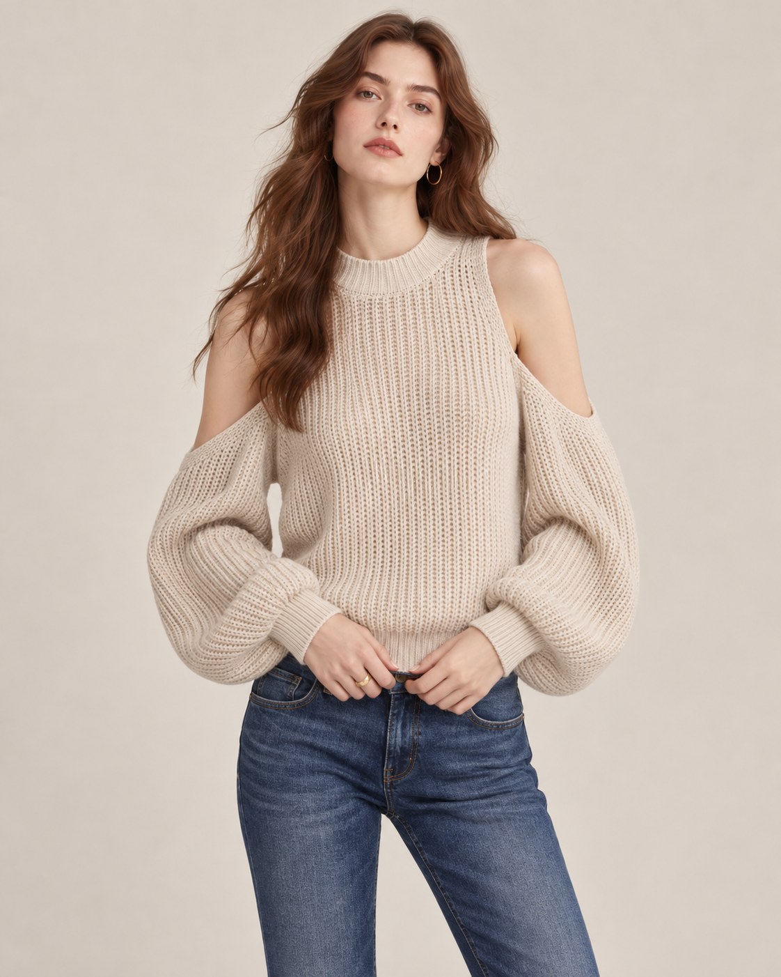Women's Off Shoulder Wool Blend Knit Sweater