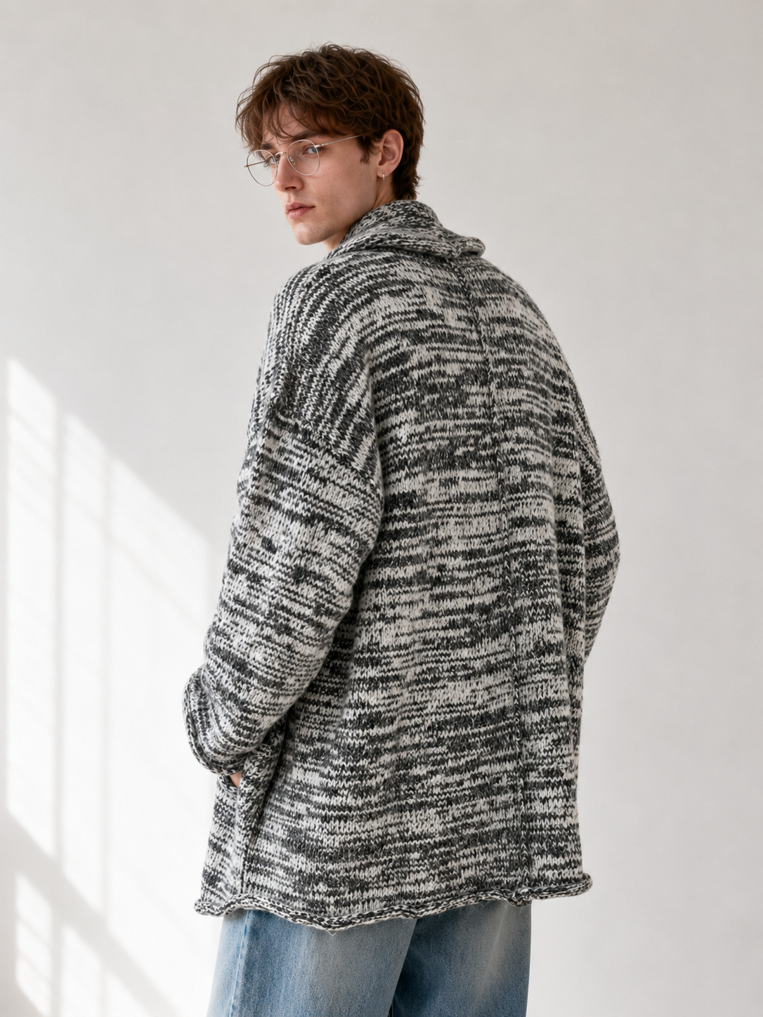 Unisex Wool Cashmere Blend Chunky Knit Cardigan Sweater Oversized Open Front