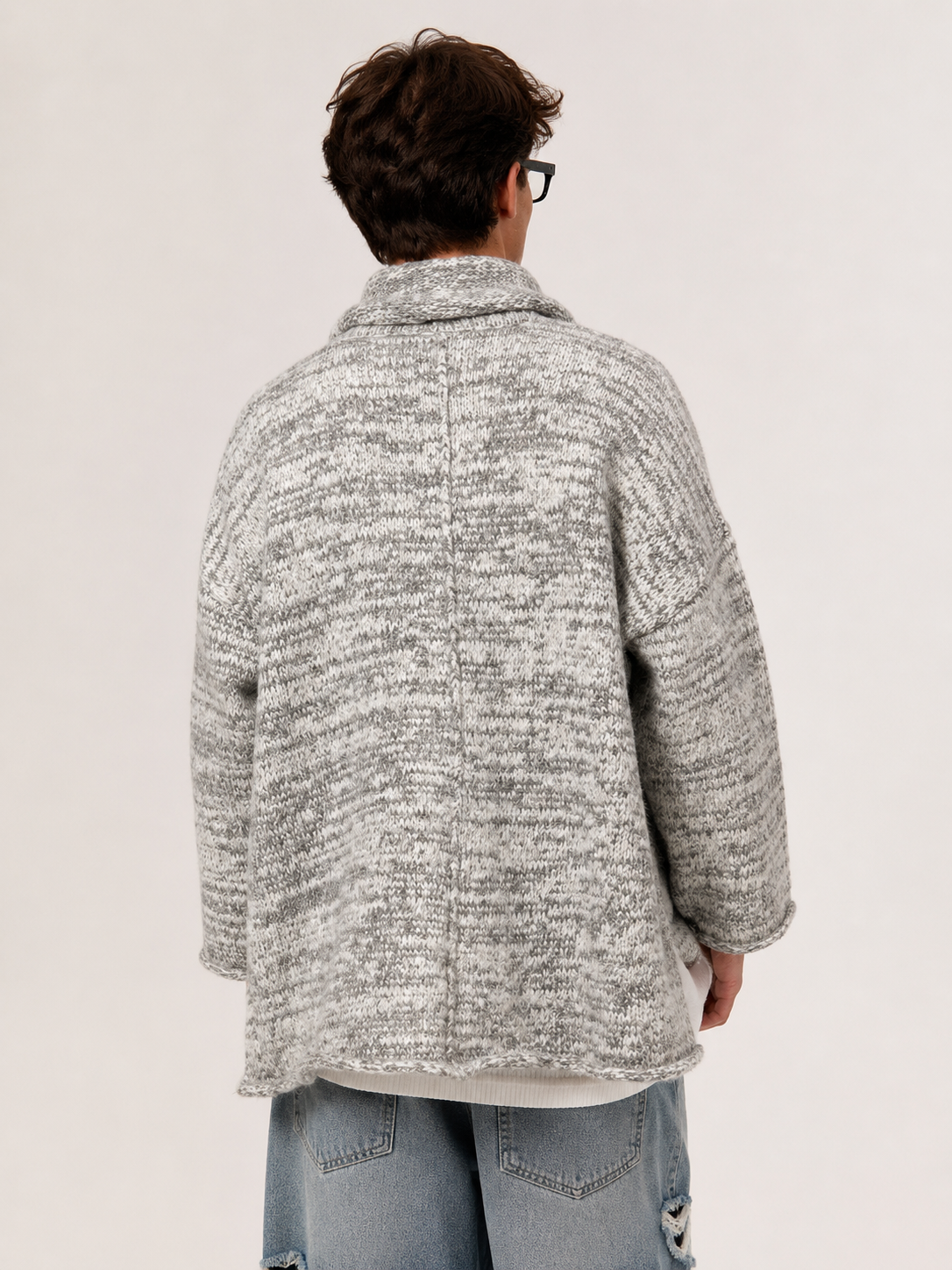 Unisex Wool Cashmere Blend Chunky Knit Cardigan Sweater Oversized Open Front