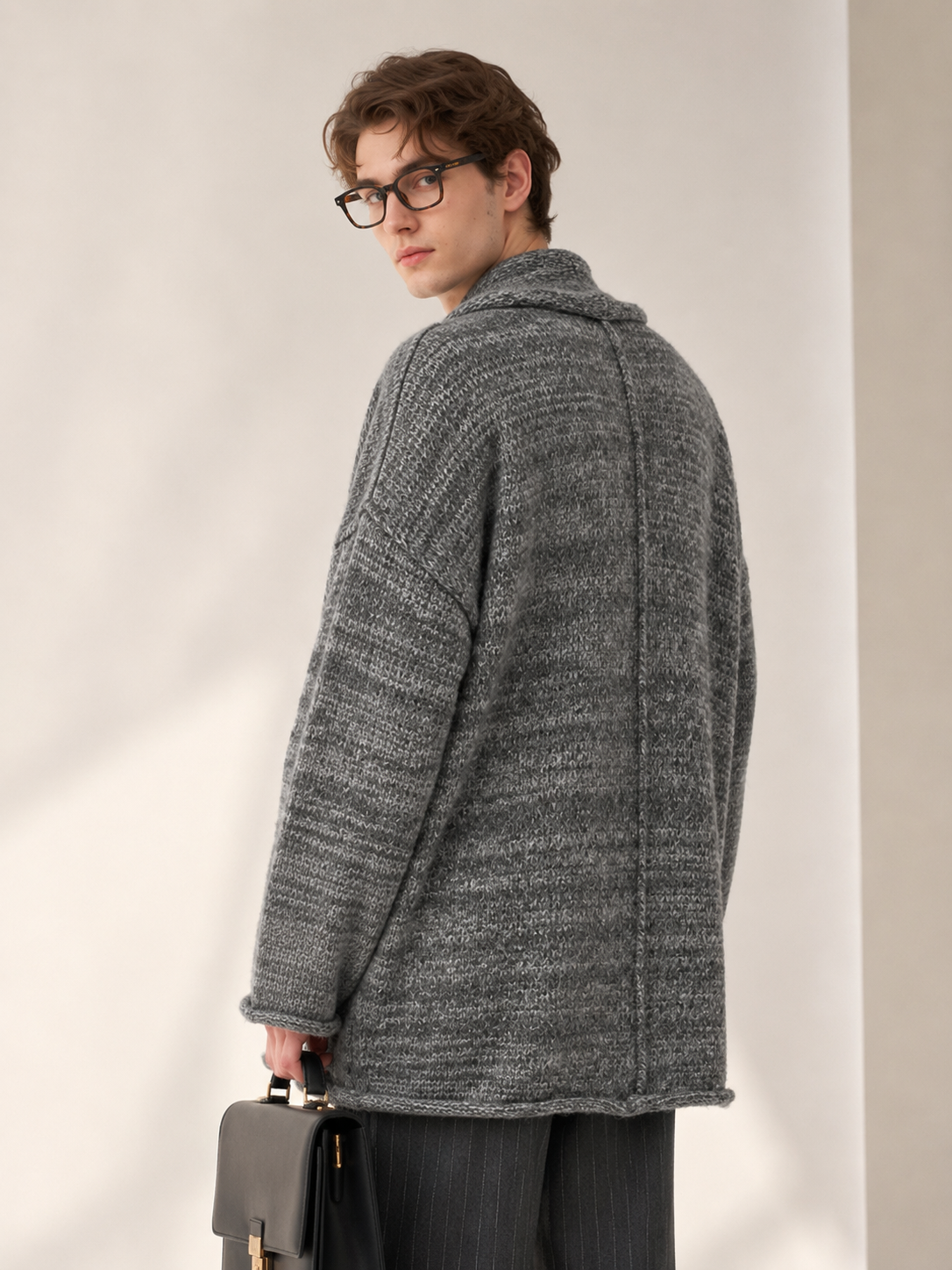 Unisex Wool Cashmere Blend Chunky Knit Cardigan Sweater Oversized Open Front