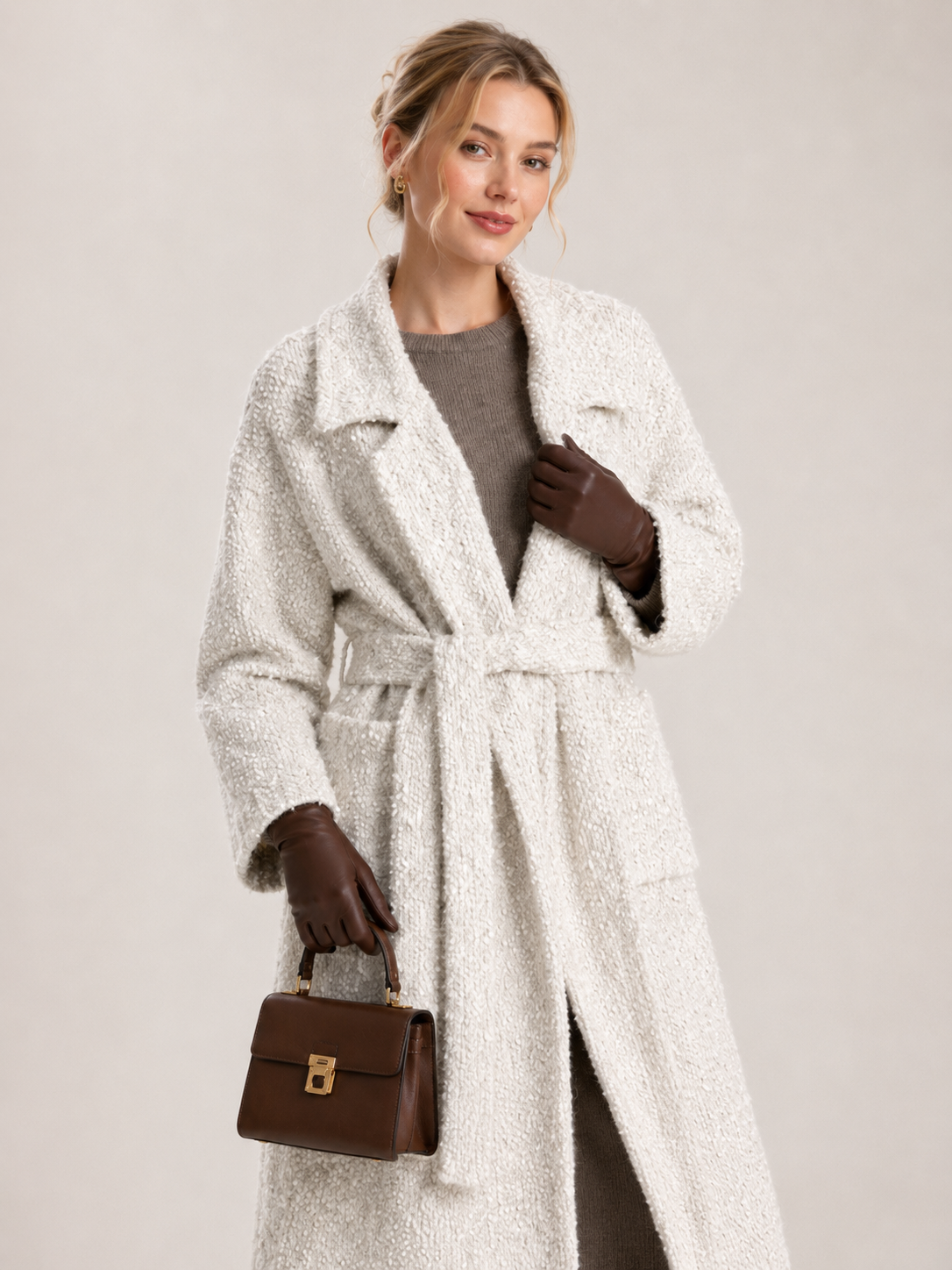 Women's Wool Blend Boucle Long Knit Coat Cardigan