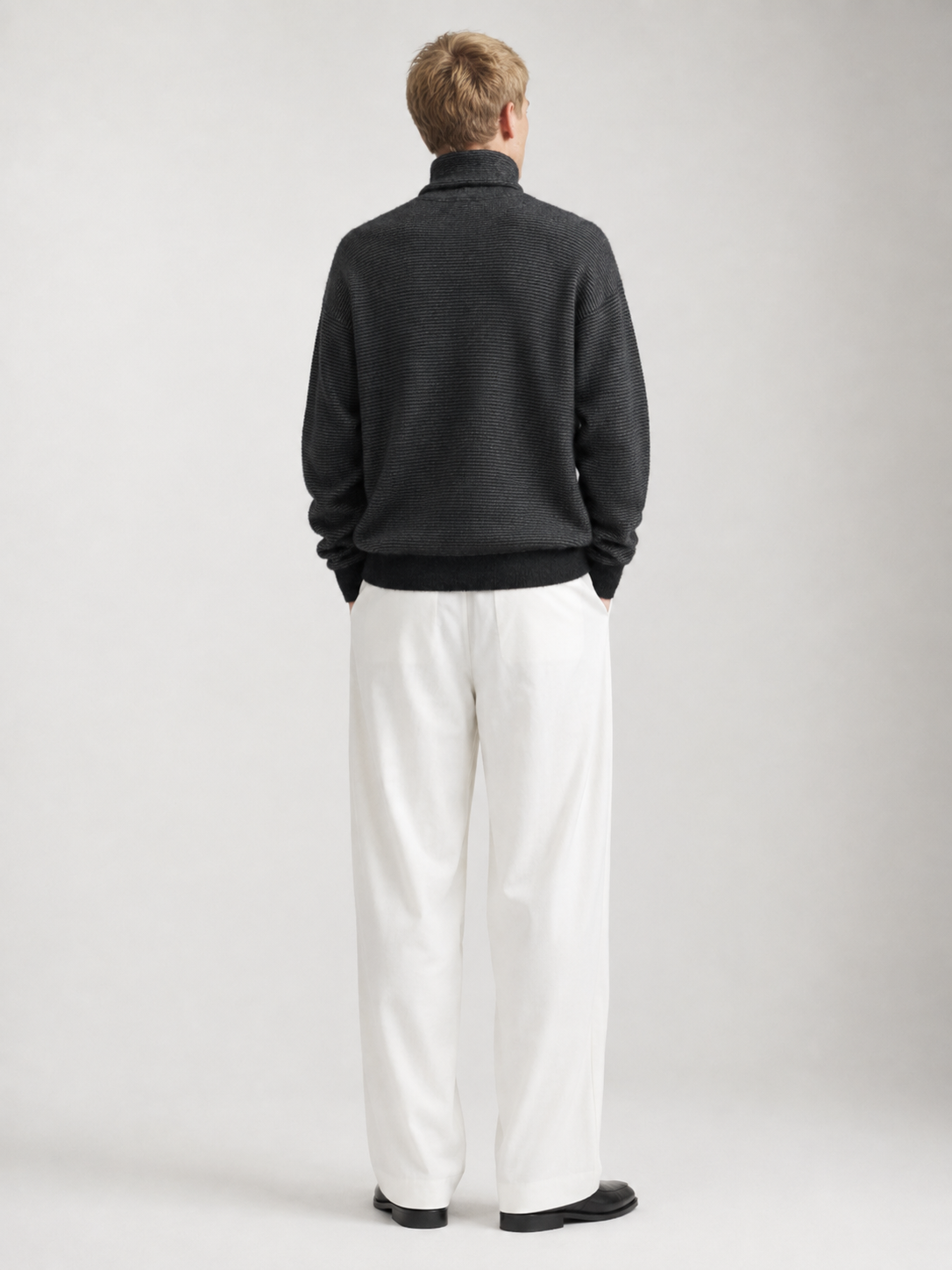 Men's Faux Mink Turtleneck Sweater with Horizontal Stripe Knit