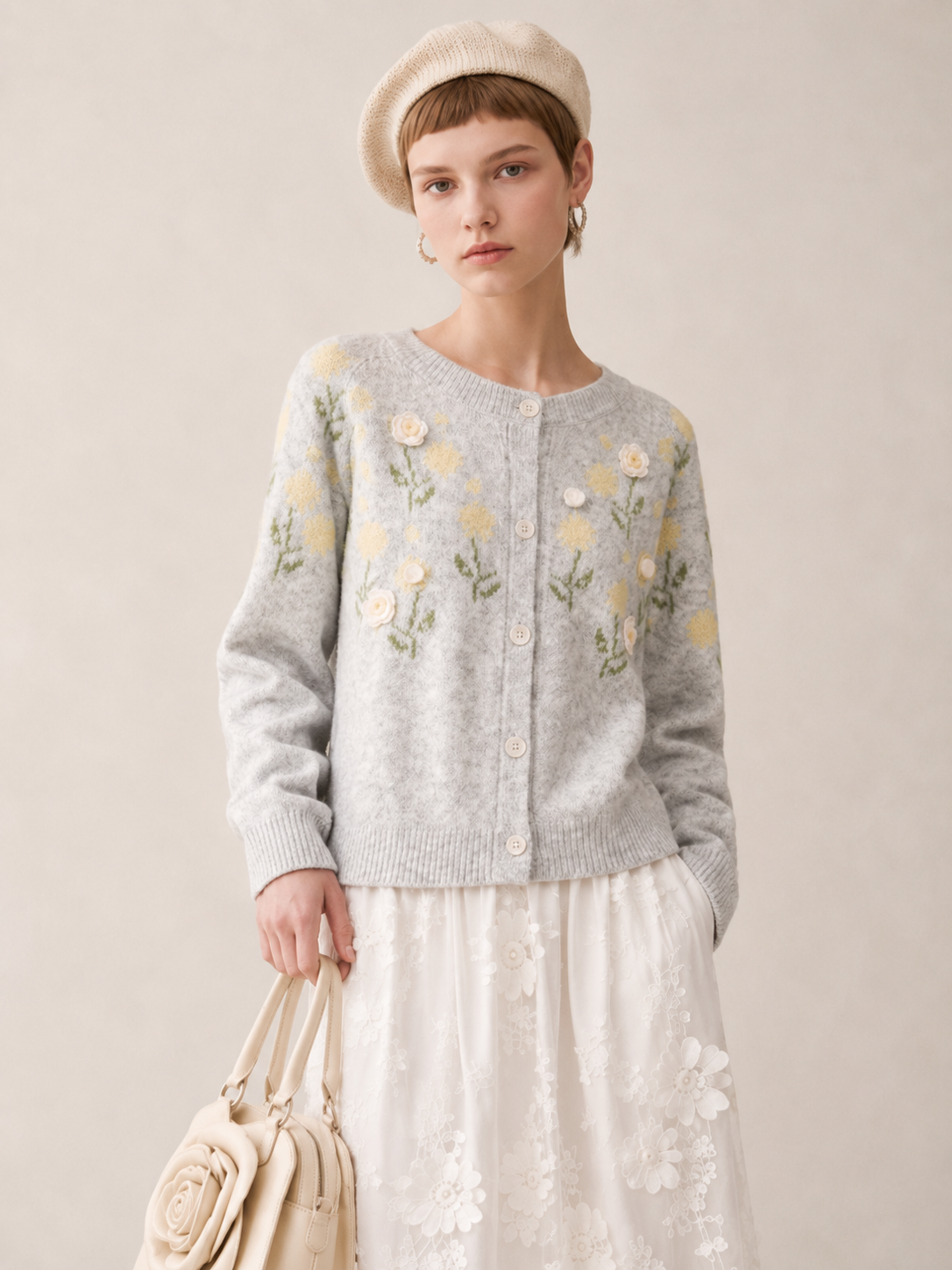 Women’s Floral Knit Cardigan Sweater