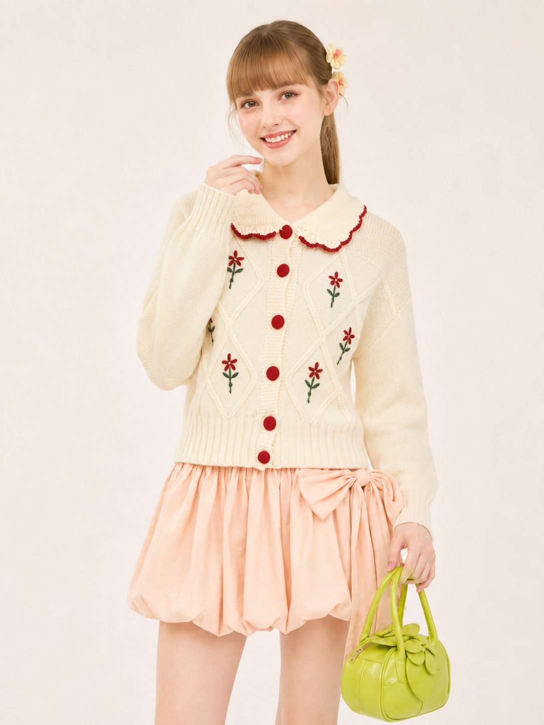 Women’s Jacquard Knit Cardigan Vintage Doll Collar Sweater