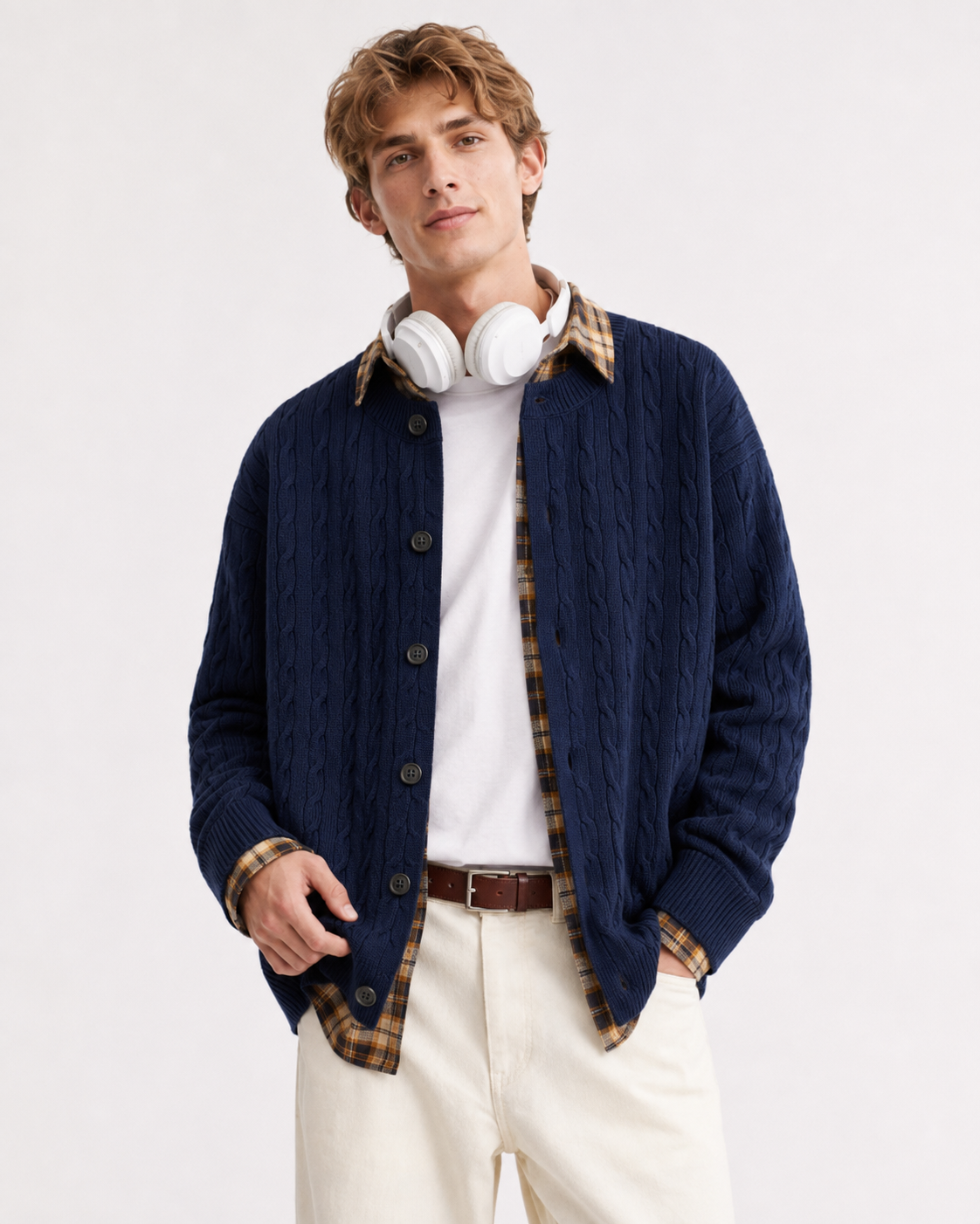 Unisex Cable Knit Cardigan Sweater Vintage Chunky Knit Coats