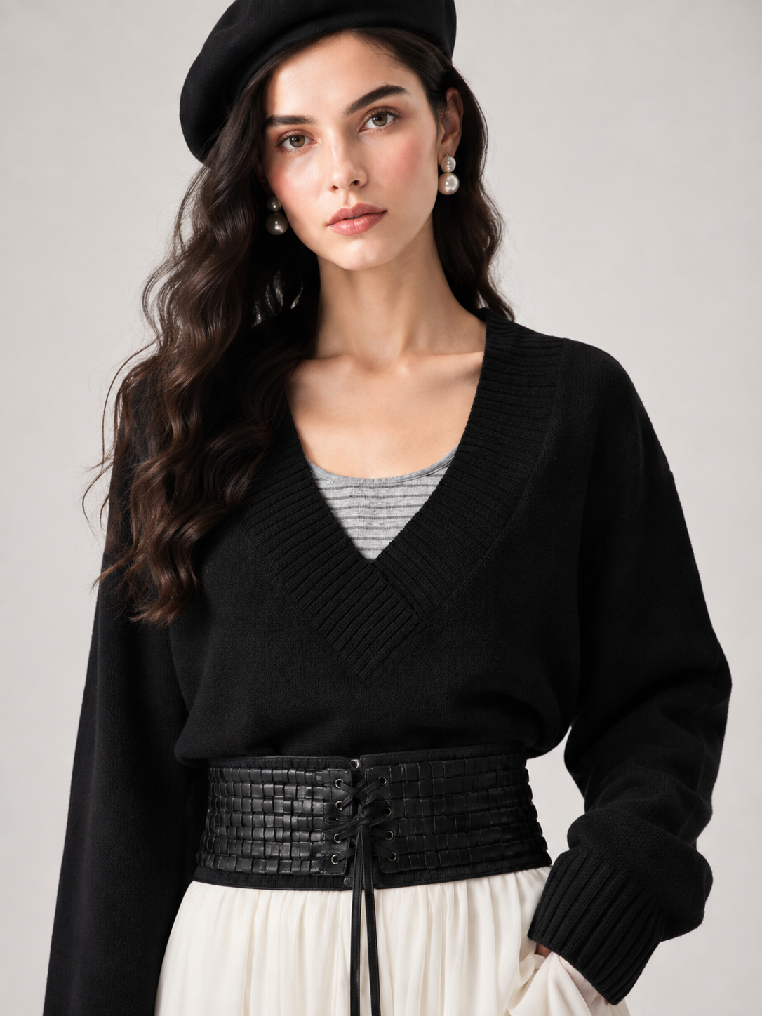 Women’s Faux Layered V Neck Vest Sweater Loose Relaxed Mohair Knit Pullover