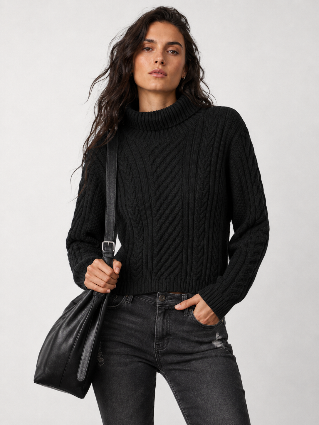 Women’s Thick Wool Blend Cable Knit Turtleneck Sweater