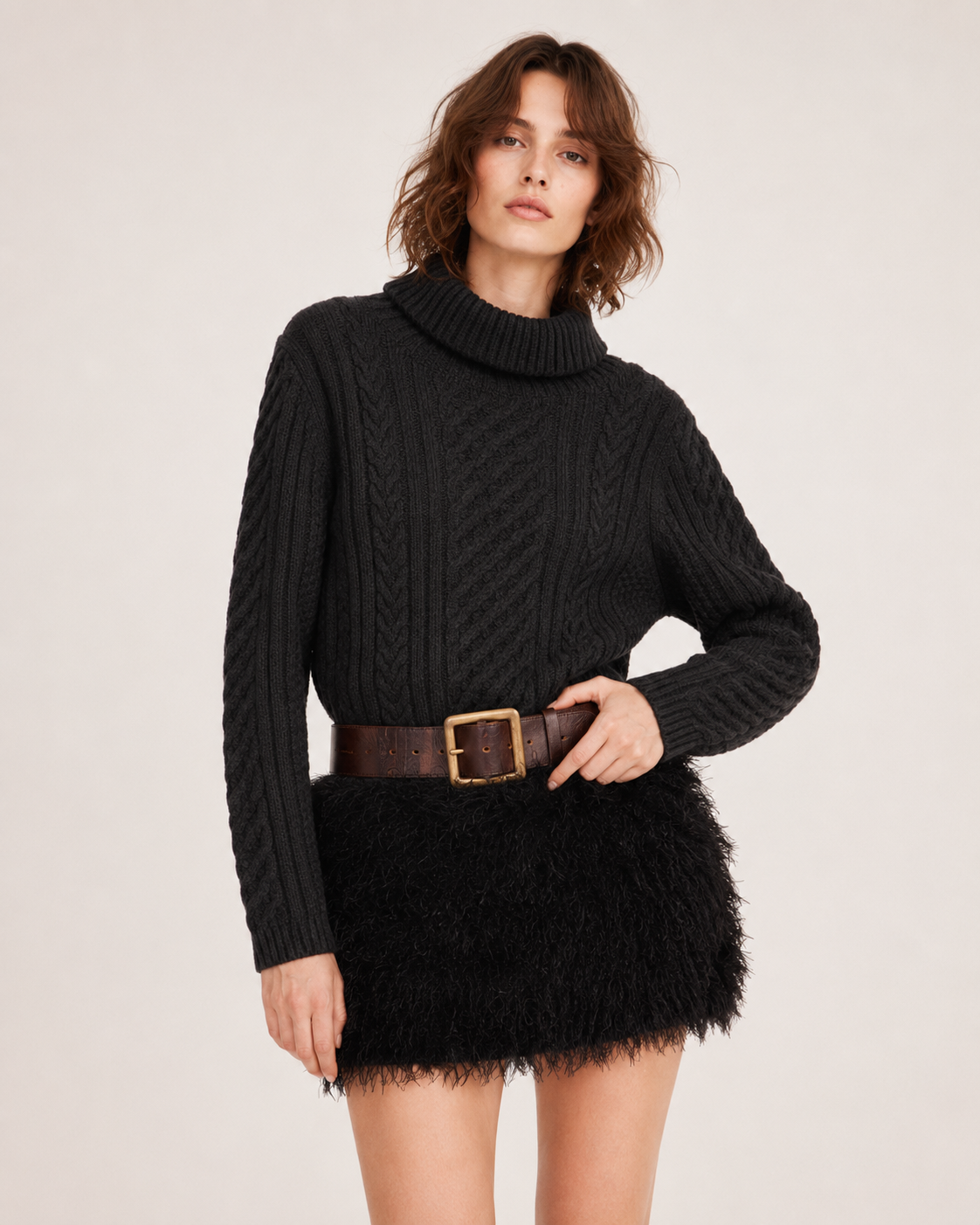 Women’s Thick Wool Blend Cable Knit Turtleneck Sweater