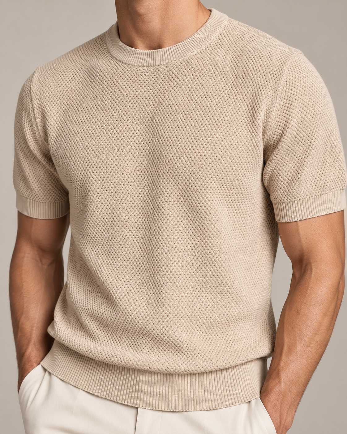 Men’s Old-Money Style Cool-Touch Honeycomb Knit T-Shirt