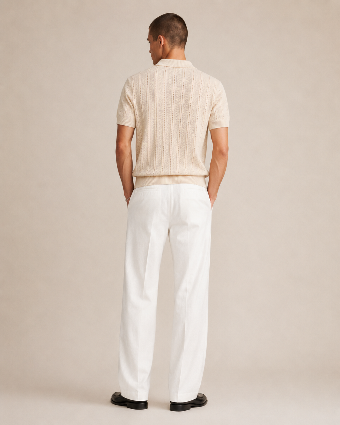 Men’s Textured Knit Polo Shirt Short Sleeve