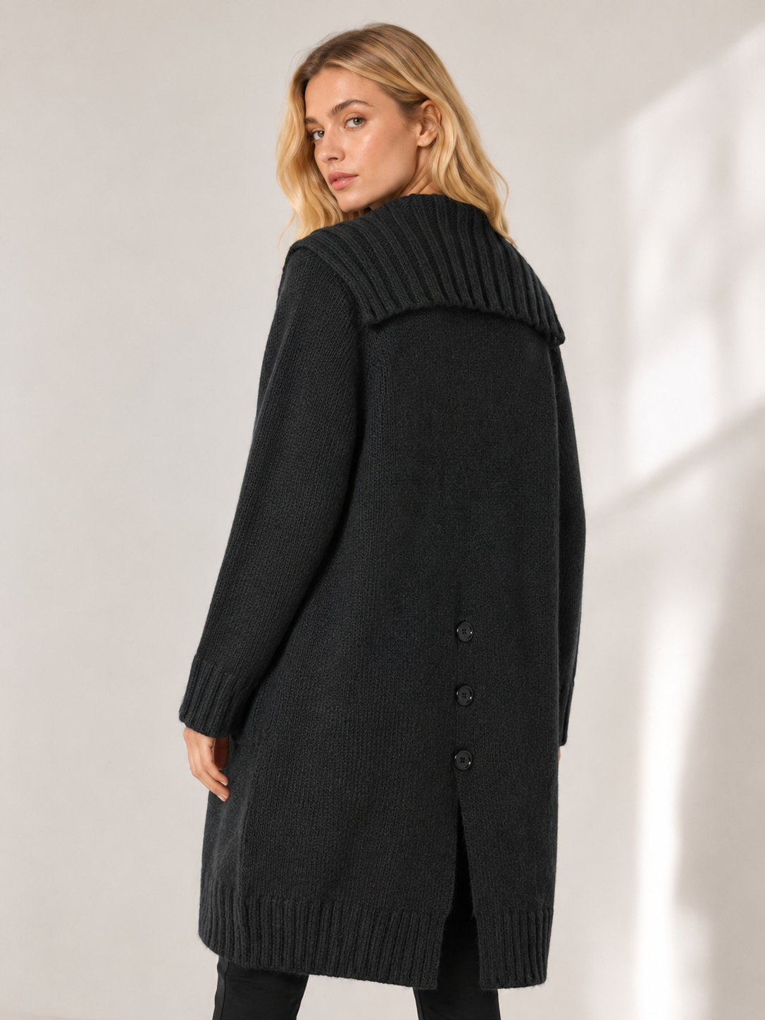 Women's Wool Blend Long Ribbed Knit Cardigan Sweater