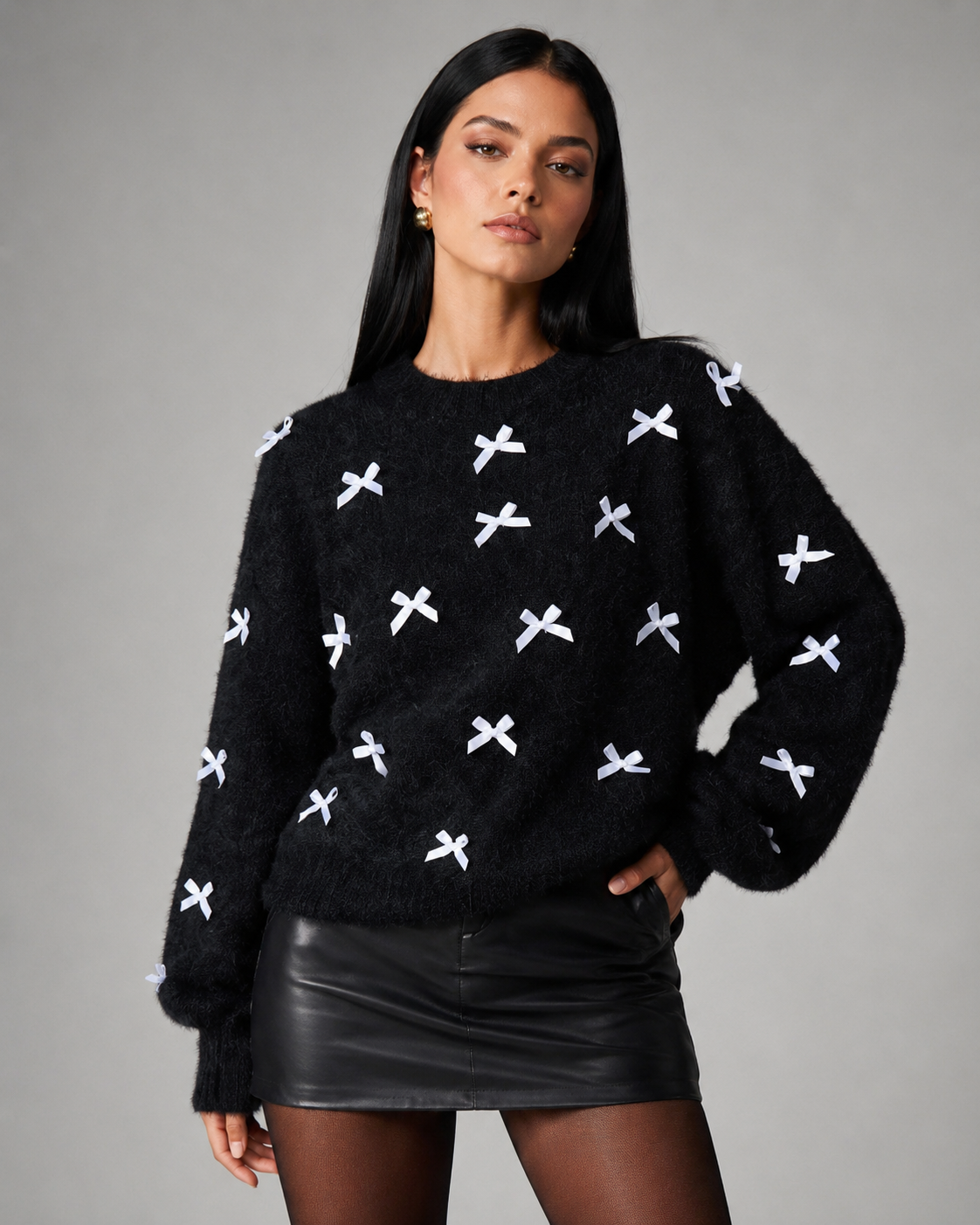 Women’s bow Christmas Plush Knit Sweater