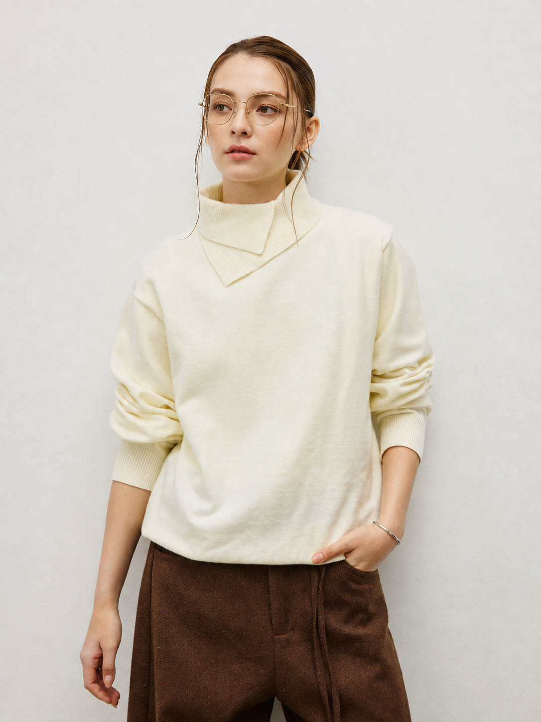 Unisex Wool Blend Stand Collar Knit Sweater
