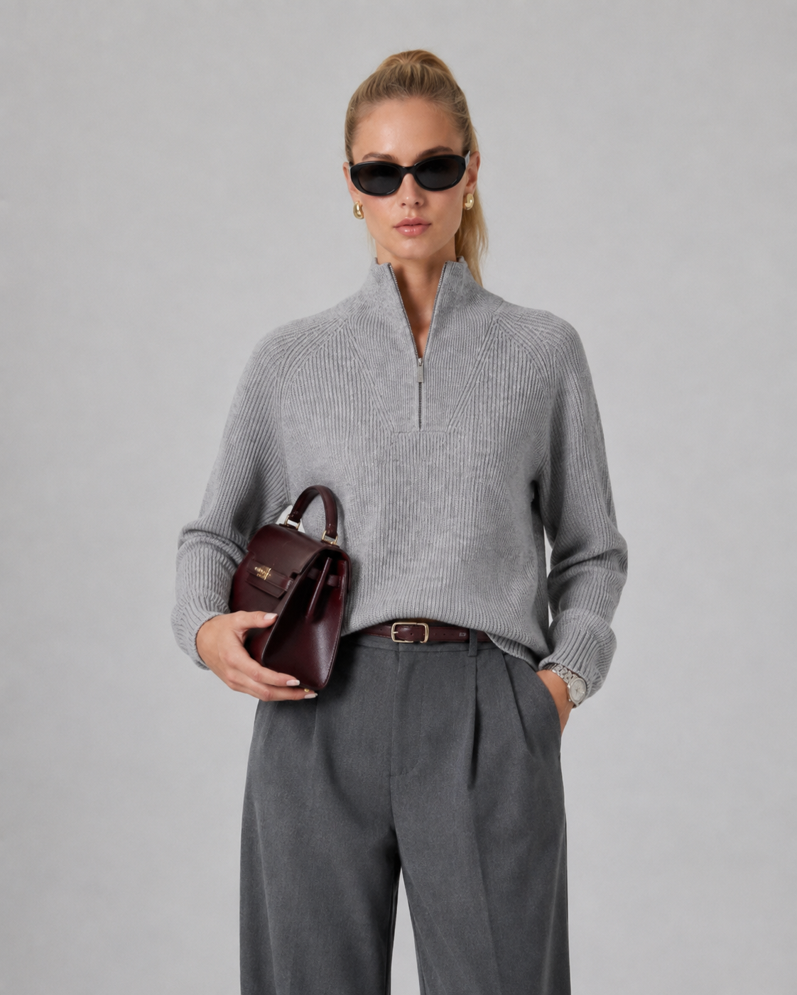Unisex Wool Blend Half-Zip Stand Collar Sweater