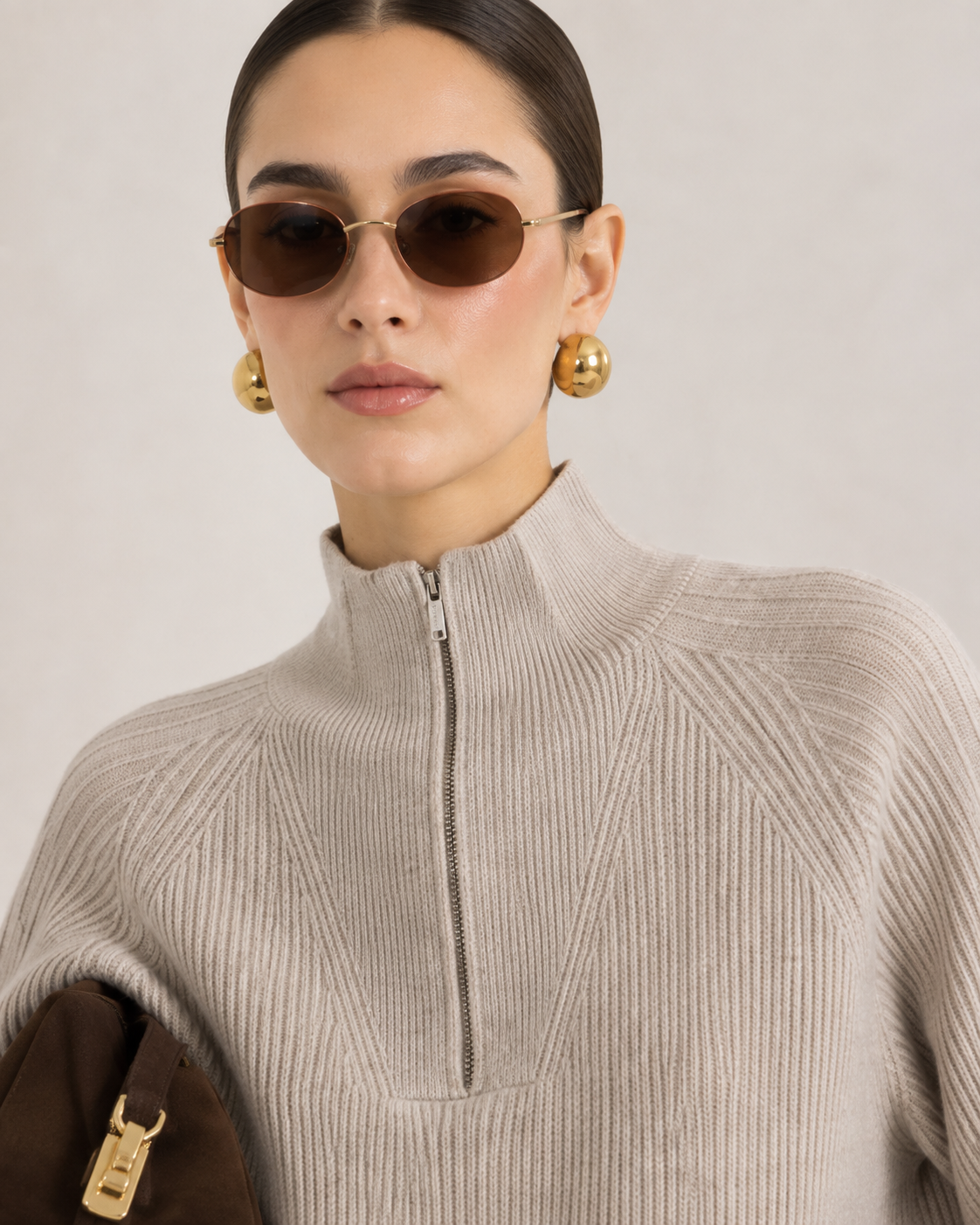 Unisex Wool Blend Half-Zip Stand Collar Sweater